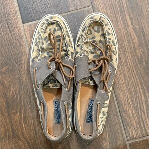 Sperry Animal Print Boat Shoes with Brown Laces